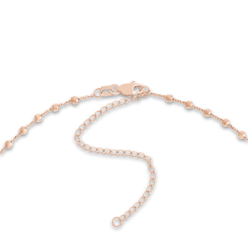 Diamond-Cut Solid Bead Chain Choker Necklace 14K Rose Gold 13" Adj.