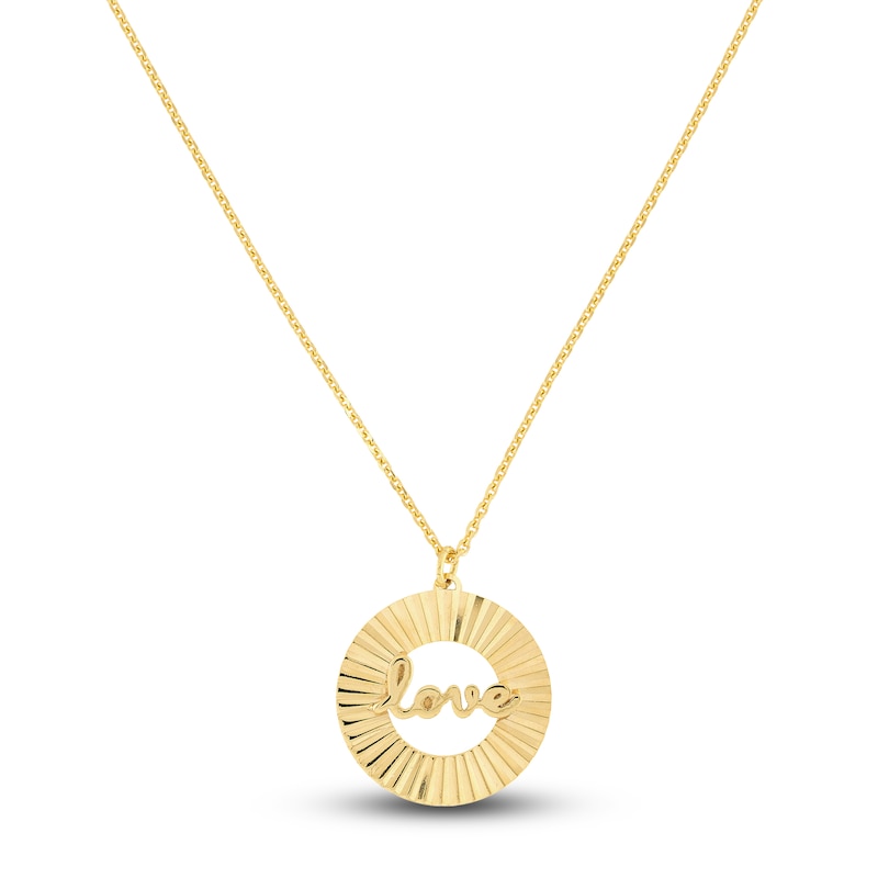 Main Image 1 of Fluted "LOVE" Necklace 14K Yellow Gold 16"