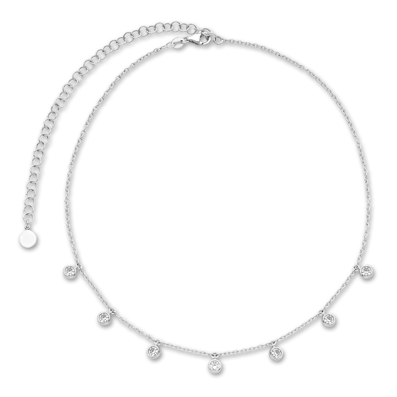 Main Image 1 of Diamond Choker Necklace 1 ct tw Round 14K White Gold 16" Adj.