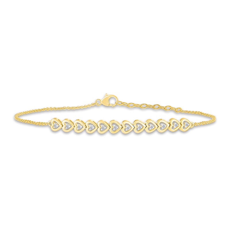 Diamond Heart Bracelet 1/10 ct tw Round 10K Yellow Gold 6.5"