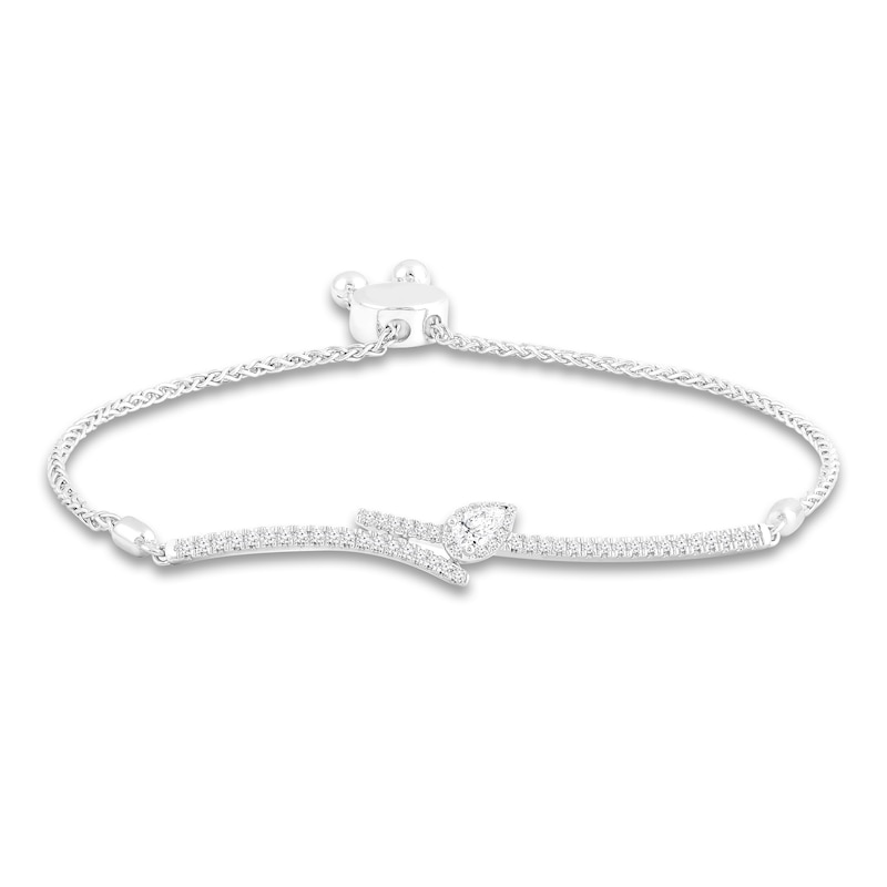 Main Image 1 of Diamond Bolo Bracelet 1/2 ct tw Pear/Round 10K White Gold
