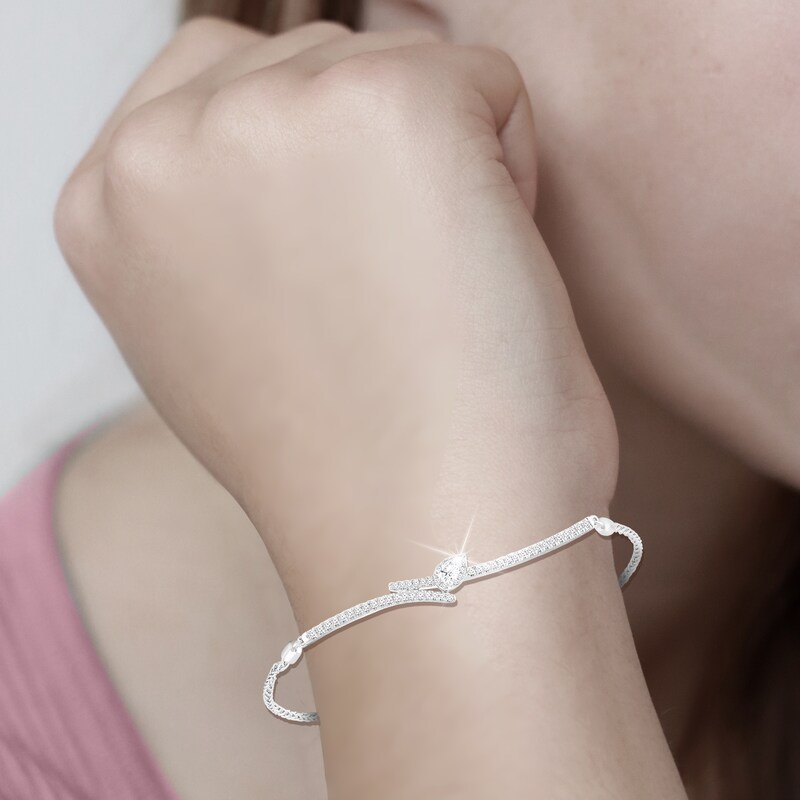 Main Image 2 of Diamond Bolo Bracelet 1/2 ct tw Pear/Round 10K White Gold
