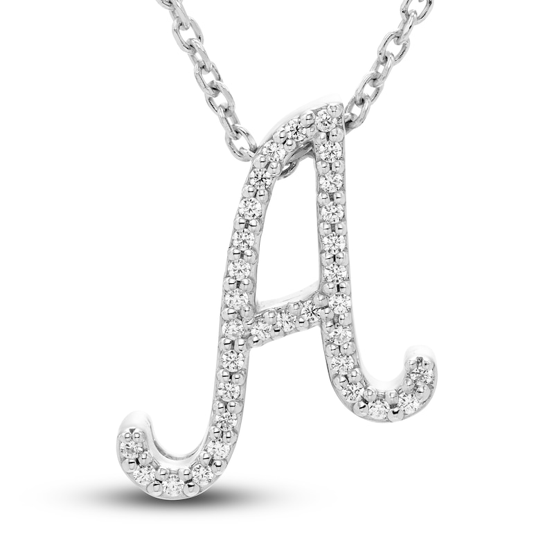 Main Image 1 of Diamond Letter A Pendant Necklace 1/10 ct tw Round 10K White Gold