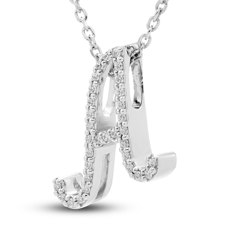 Main Image 2 of Diamond Letter A Pendant Necklace 1/10 ct tw Round 10K White Gold