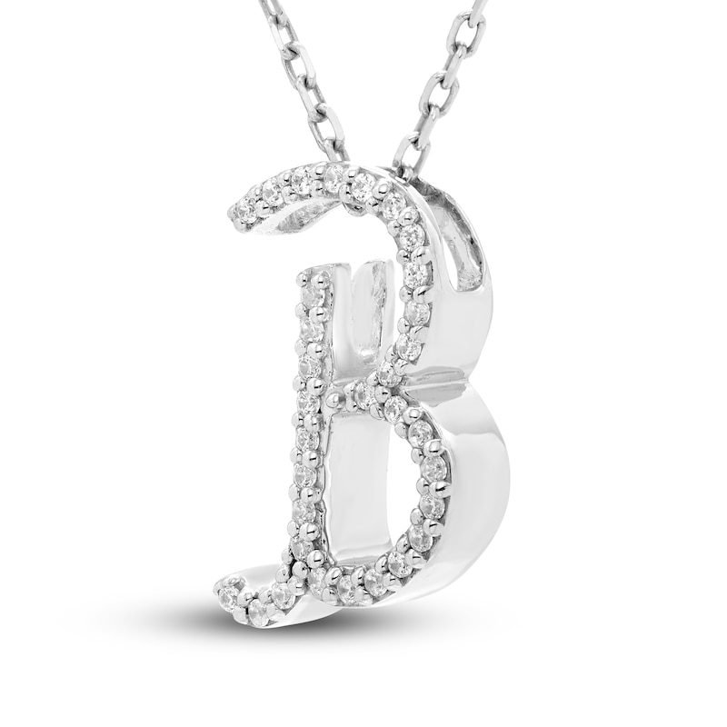 Main Image 2 of Diamond Letter B Pendant Necklace 1/10 ct tw Round 10K White Gold