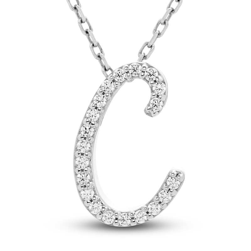 Main Image 1 of Diamond Letter C Pendant Necklace 1/10 ct tw Round 10K White Gold