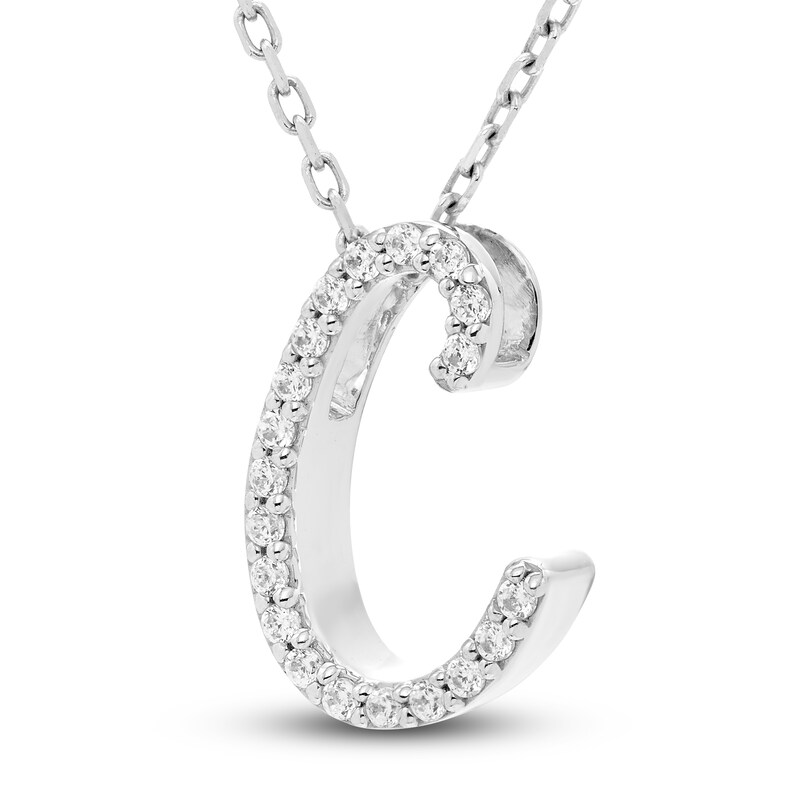 Main Image 2 of Diamond Letter C Pendant Necklace 1/10 ct tw Round 10K White Gold