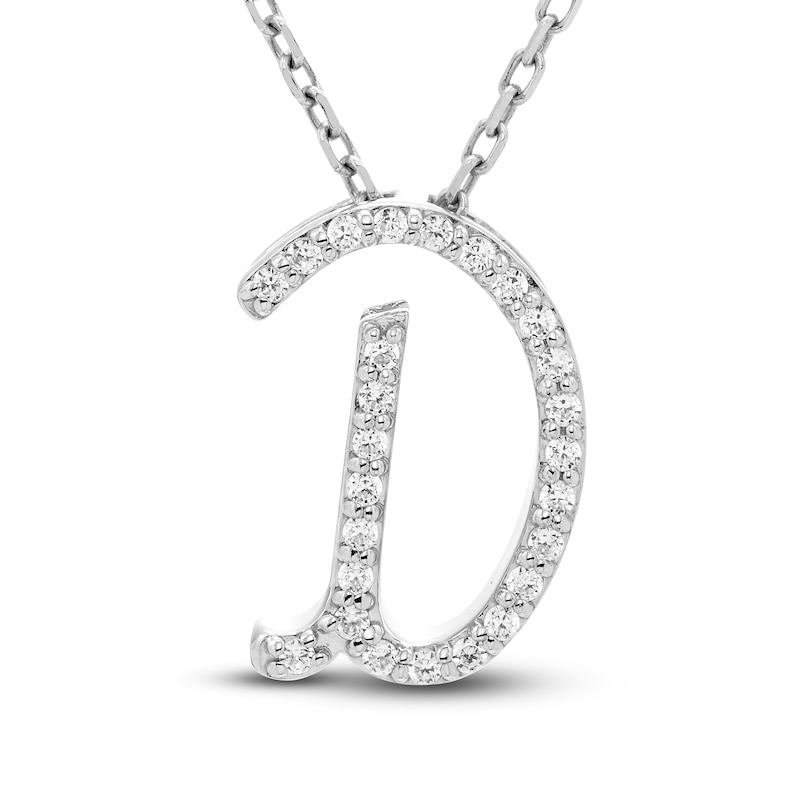 Main Image 1 of Diamond Letter D Pendant Necklace 1/10 ct tw Round 10K White Gold