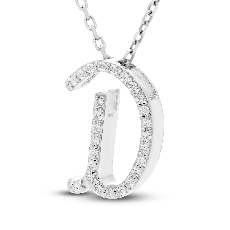Main Image 2 of Diamond Letter D Pendant Necklace 1/10 ct tw Round 10K White Gold