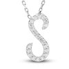 Thumbnail Image 1 of Diamond Letter S Pendant Necklace 1/10 ct tw Round 10K White Gold