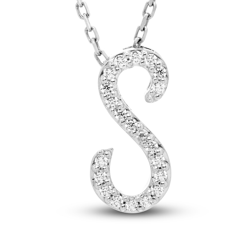 Main Image 1 of Diamond Letter S Pendant Necklace 1/10 ct tw Round 10K White Gold