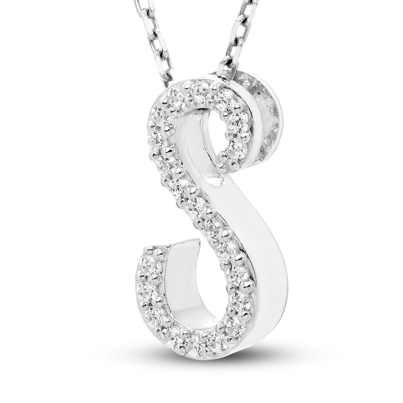 Main Image 2 of Diamond Letter S Pendant Necklace 1/10 ct tw Round 10K White Gold