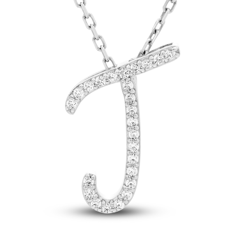Main Image 1 of Diamond Letter T Pendant Necklace 1/10 ct tw Round 10K White Gold