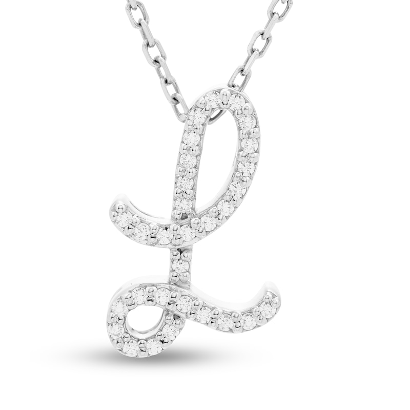 Main Image 1 of Diamond Letter L Pendant Necklace 1/10 ct tw Round 10K White Gold 18"