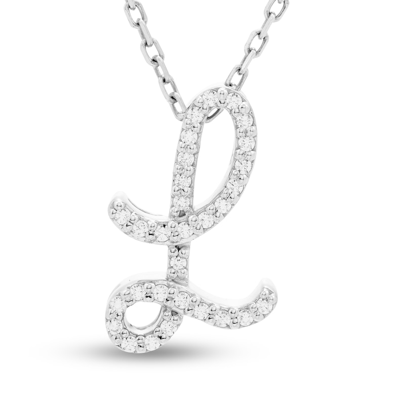 Diamond Letter L Pendant Necklace 1/10 ct tw Round 10K White Gold 18