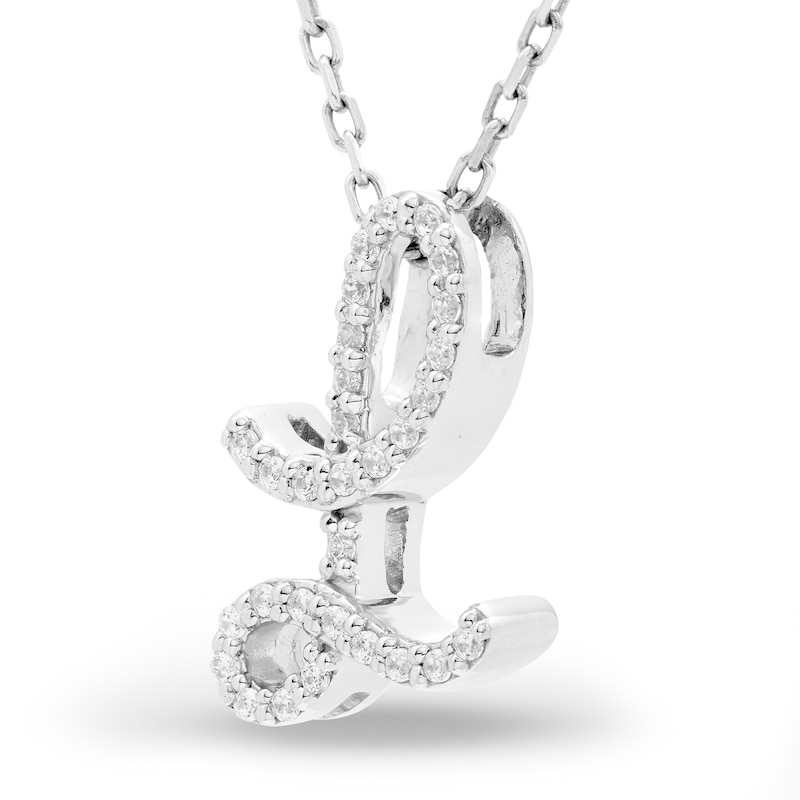 Main Image 2 of Diamond Letter L Pendant Necklace 1/10 ct tw Round 10K White Gold 18"