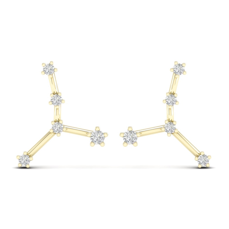 Diamond Cancer Constellation Earrings 1/8 ct tw Round 14K Yellow Gold
