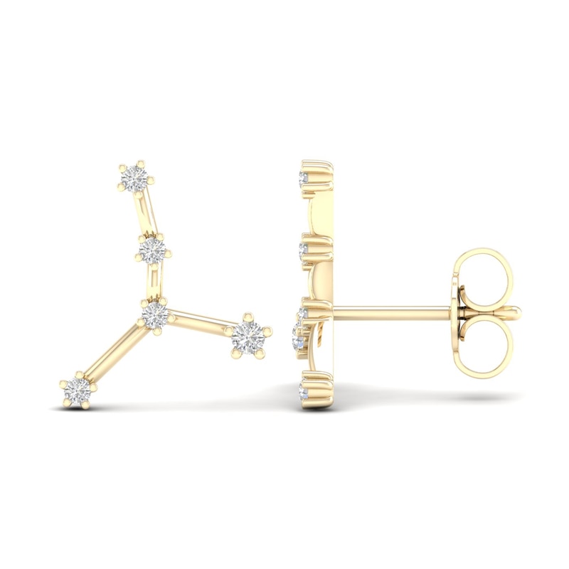 Diamond Cancer Constellation Earrings 1/8 ct tw Round 14K Yellow Gold