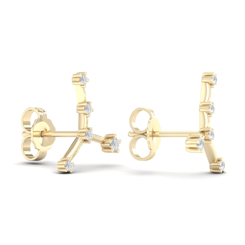Diamond Cancer Constellation Earrings 1/8 ct tw Round 14K Yellow Gold