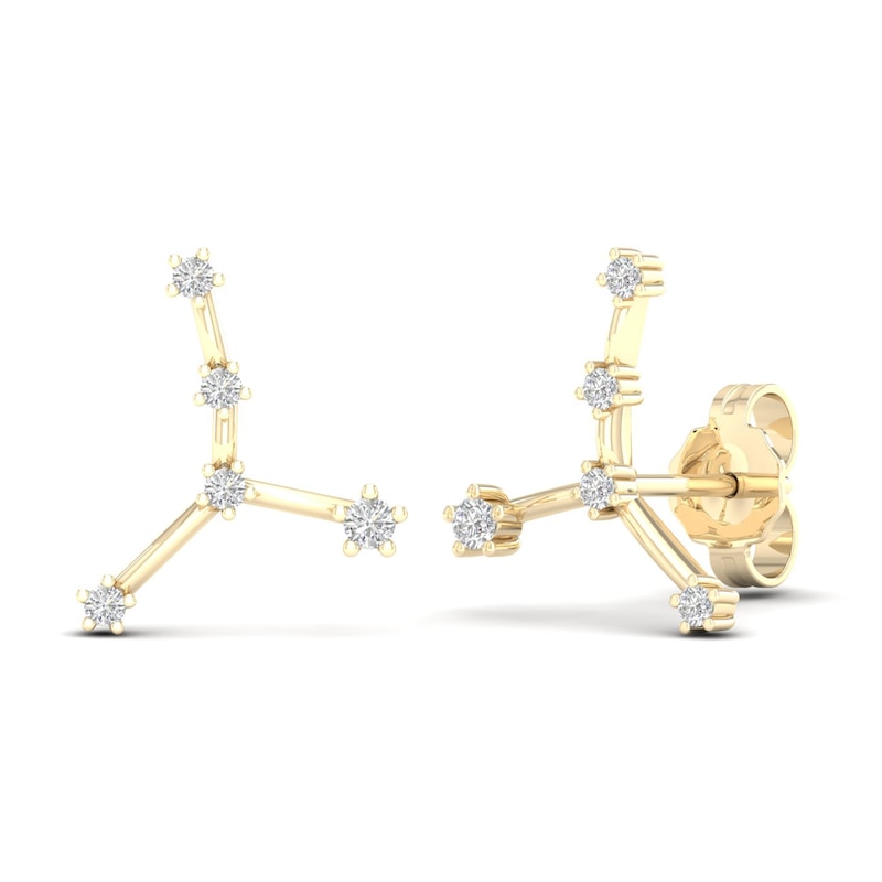 Diamond Cancer Constellation Earrings 1/8 ct tw Round 14K Yellow Gold