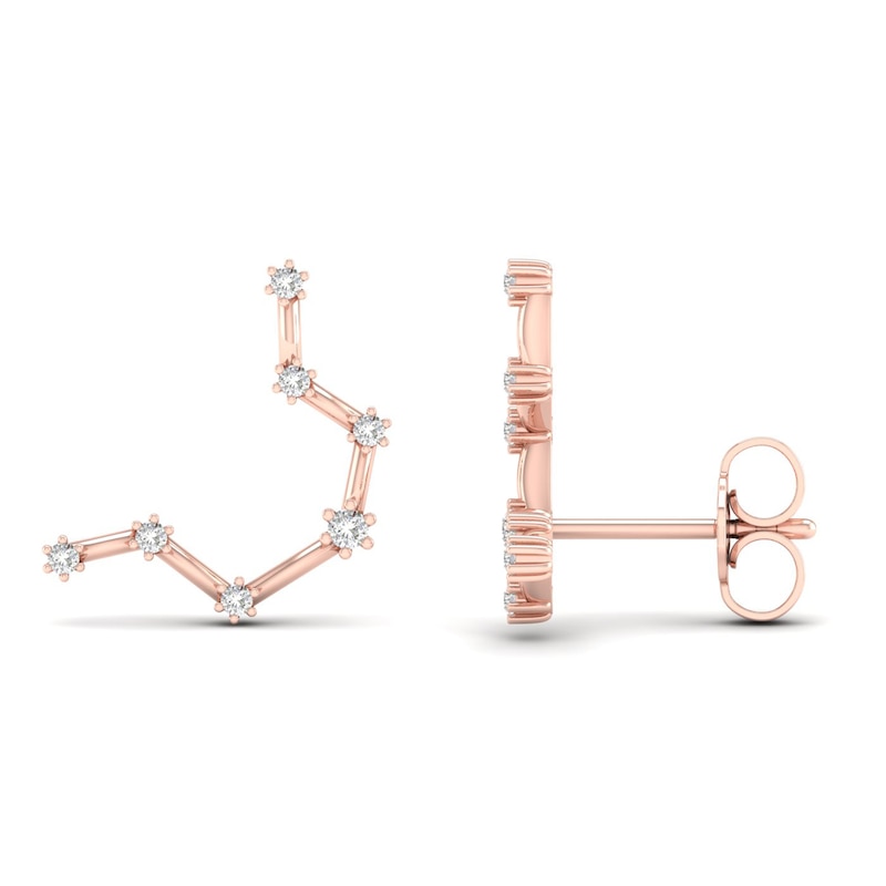 Diamond Aquarius Constellation Earrings 1/8 ct tw Round 14K Rose Gold