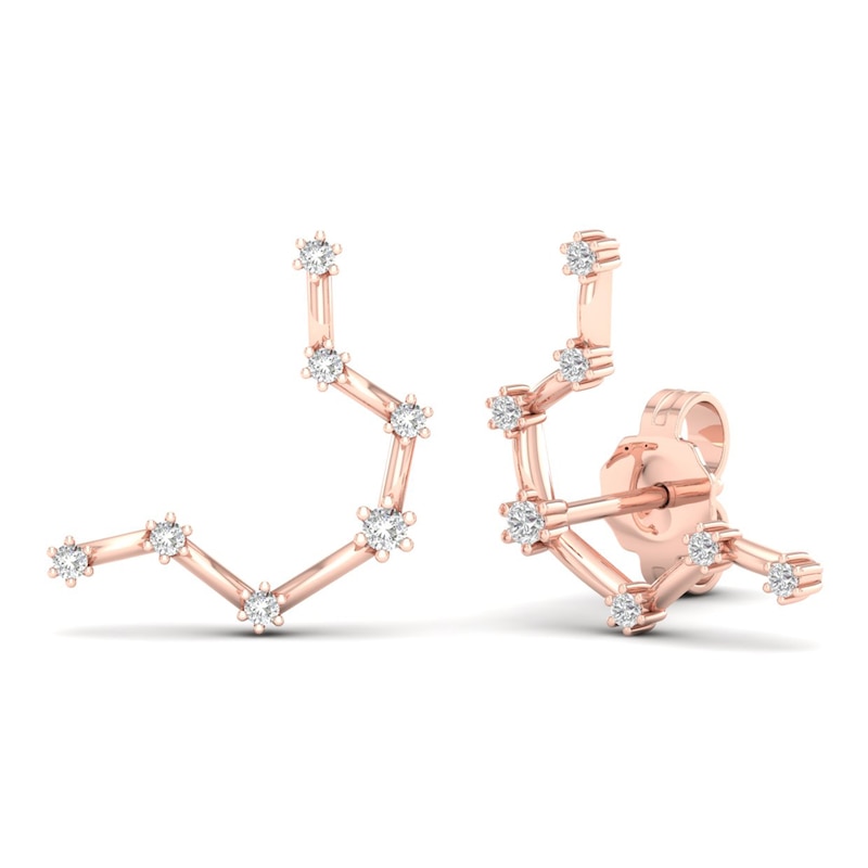 Diamond Aquarius Constellation Earrings 1/8 ct tw Round 14K Rose Gold