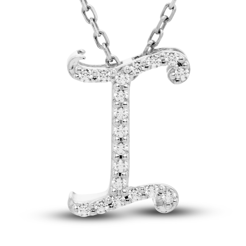 Main Image 1 of Diamond Letter I Pendant Necklace 1/10 ct tw Round 10K White Gold