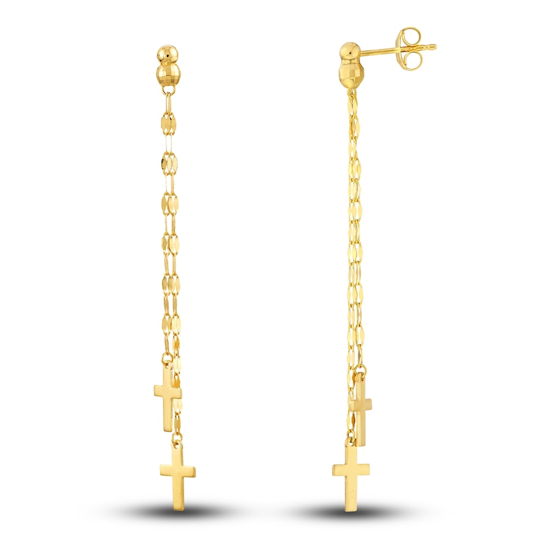 Cross Dangle Earrings 14K Yellow Gold