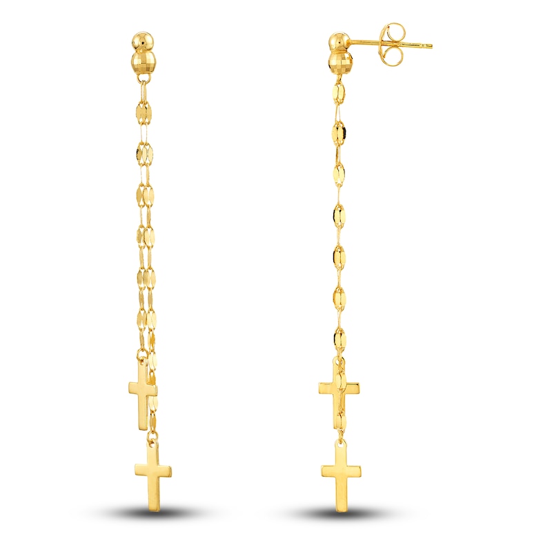 Main Image 2 of Cross Dangle Earrings 14K Yellow Gold