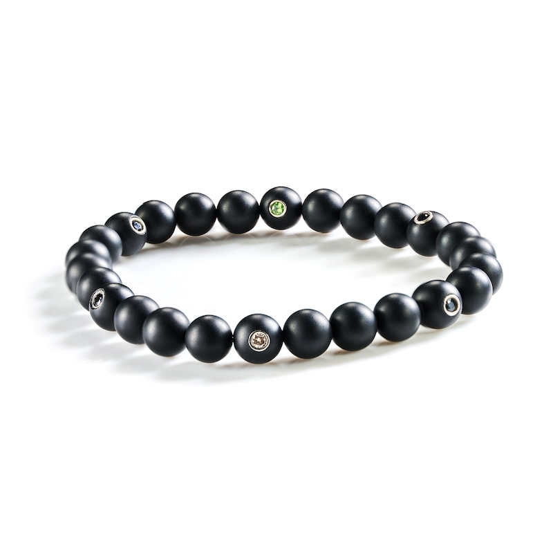 Main Image 1 of Natural Onyx & Tsavorite Bracelet 1/3 ct tw Diamonds Sterling Silver Size Medium/Large