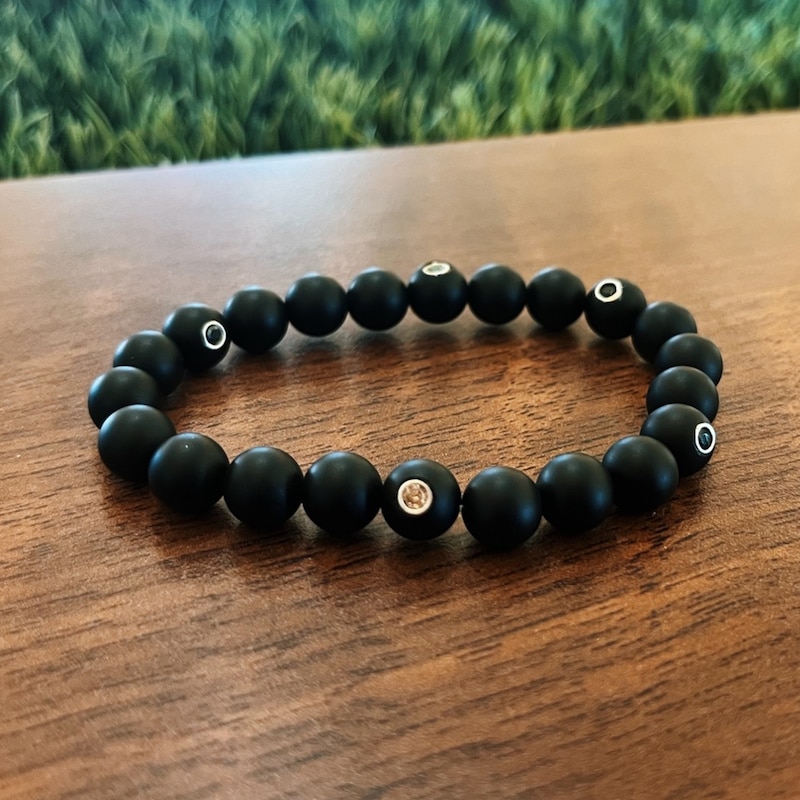 Main Image 2 of Natural Onyx & Tsavorite Bracelet 1/3 ct tw Diamonds Sterling Silver Size Medium/Large