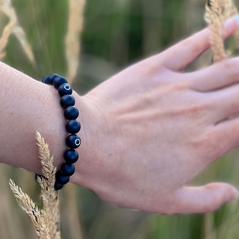 Men's Black Onyx Beaded Bracelet with Sterling Silver Clasp