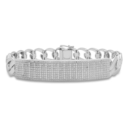 Men's Semi-Solid Diamond Curb Link Bracelet 1/2 ct tw Round Sterling Silver 8.25"