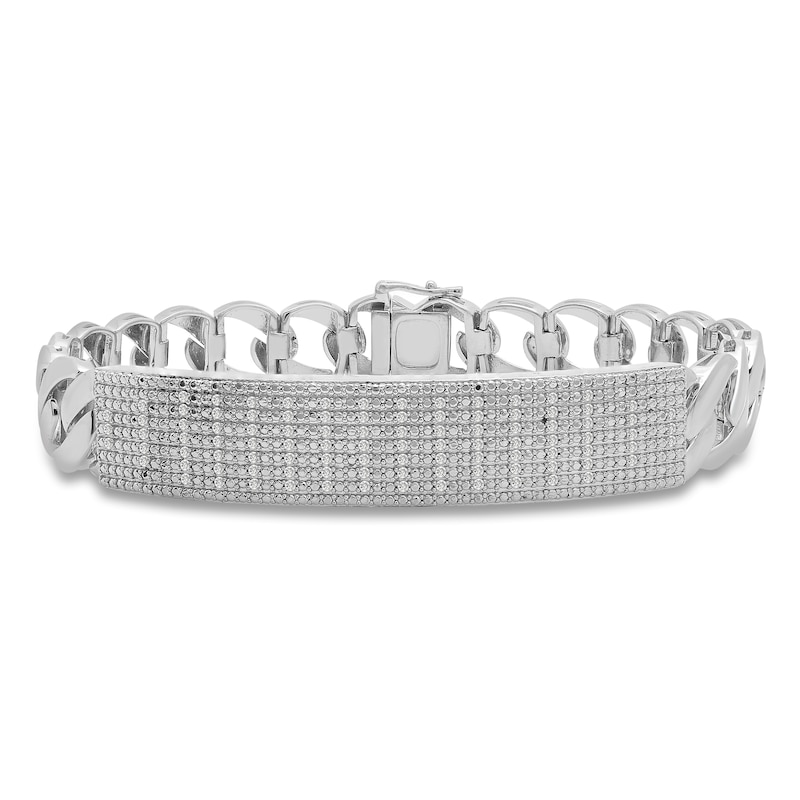 Men's Semi-Solid Diamond Curb Link Bracelet 1/2 ct tw Round Sterling Silver 8.25"