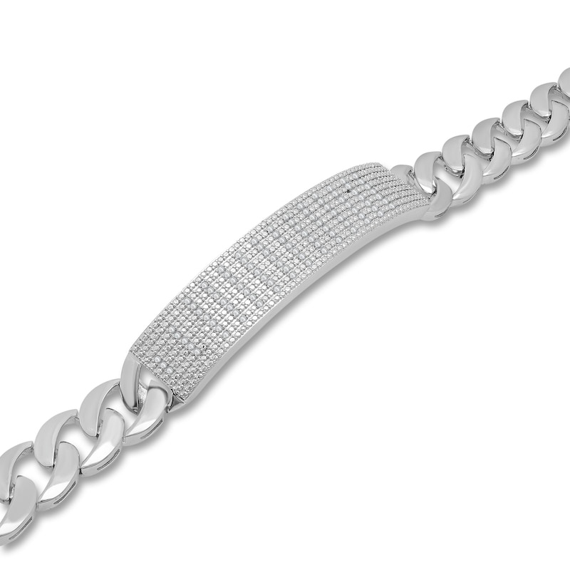 Men's Semi-Solid Diamond Curb Link Bracelet 1/2 ct tw Round Sterling Silver 8.25"