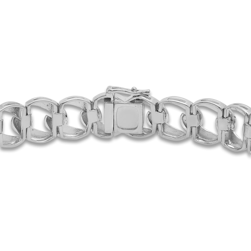 Main Image 3 of Men's Semi-Solid Diamond Curb Link Bracelet 1/2 ct tw Round Sterling Silver 8.25"