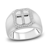 Thumbnail Image 1 of Men's Diamond Cross Signet Ring 1/4 ct tw Round Sterling Silver