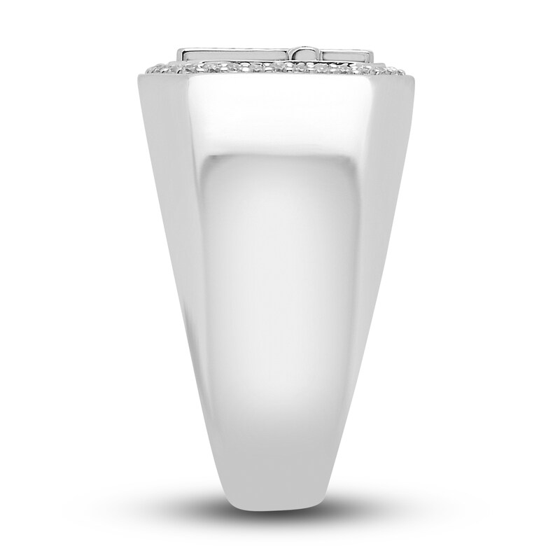 Main Image 2 of Men's Diamond Cross Signet Ring 1/4 ct tw Round Sterling Silver