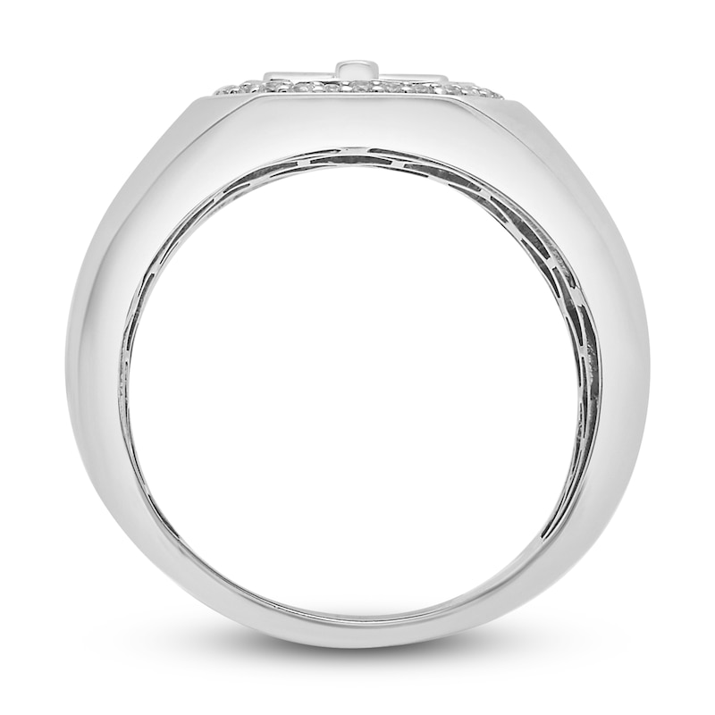 Main Image 3 of Men's Diamond Cross Signet Ring 1/4 ct tw Round Sterling Silver
