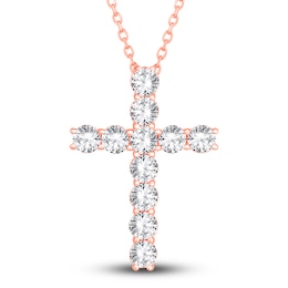 Diamond Cross Pendant Necklace 2-3/4 ct tw Round 14K Rose Gold 18"