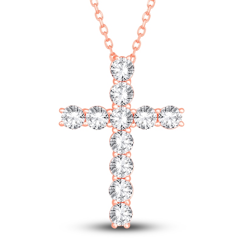 Main Image 1 of Diamond Cross Pendant Necklace 2-3/4 ct tw Round 14K Rose Gold 18"