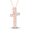 Thumbnail Image 1 of Diamond Cross Pendant Necklace 2-3/4 ct tw Round 14K Rose Gold 18"