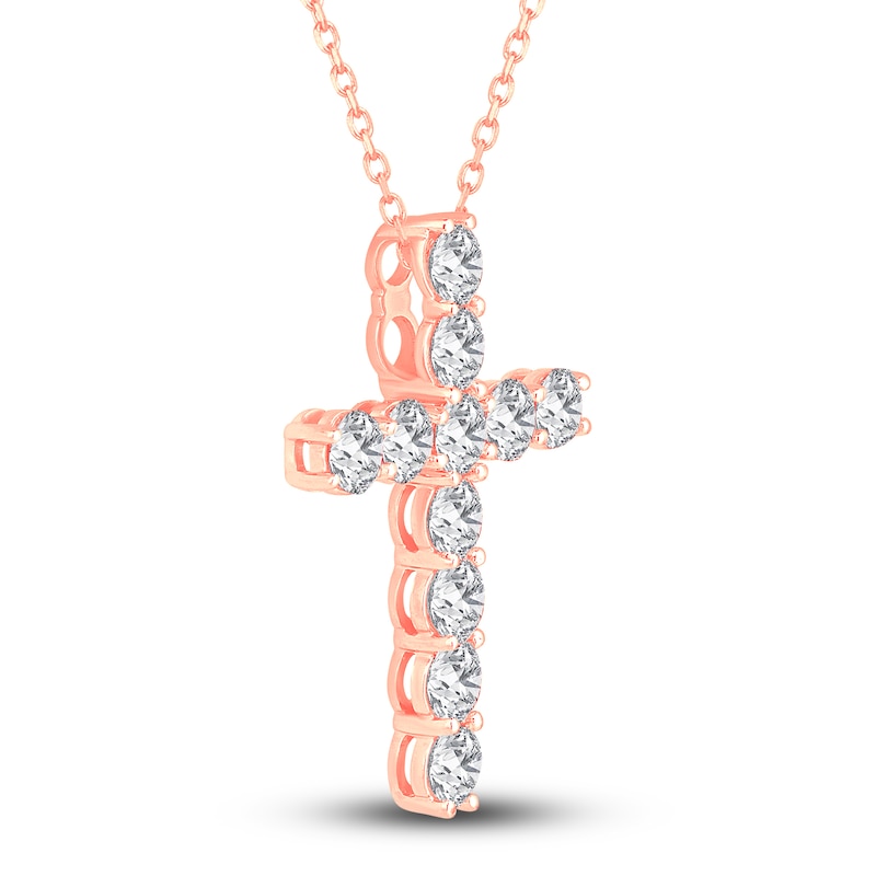 Diamond Cross Pendant Necklace 2-3/4 ct tw Round 14K Rose Gold 18"