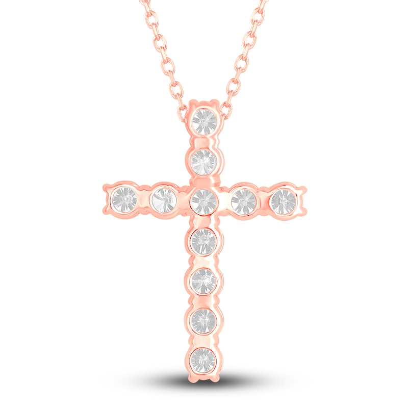 Main Image 3 of Diamond Cross Pendant Necklace 2-3/4 ct tw Round 14K Rose Gold 18"