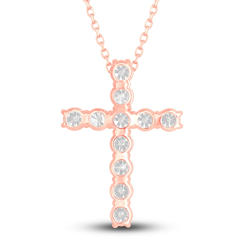 Diamond Cross Pendant Necklace 2-3/4 ct tw Round 14K Rose Gold 18"