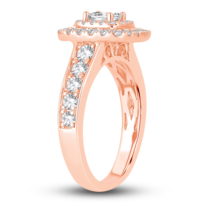 Main Image 2 of Diamond Double Halo Engagement Ring 1-1/3 ct tw Princess 14K Rose Gold