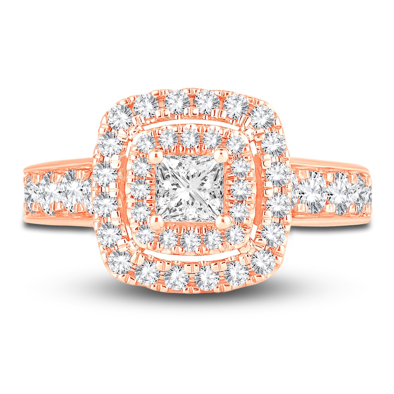 Main Image 3 of Diamond Double Halo Engagement Ring 1-1/3 ct tw Princess 14K Rose Gold
