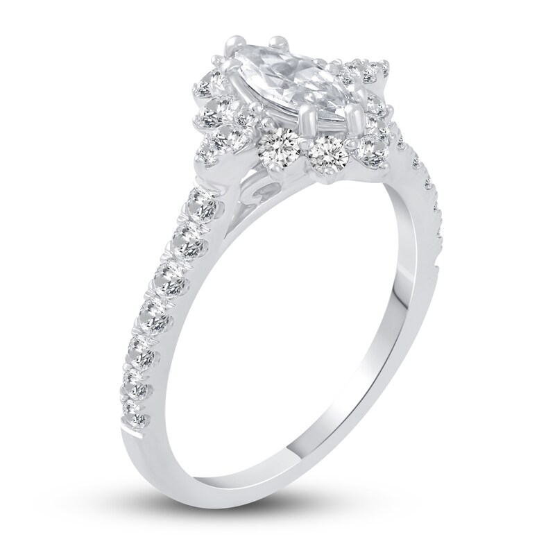 Main Image 4 of Diamond Halo Engagement Ring 1-1/4 ct tw Marquise/Round 14K White Gold