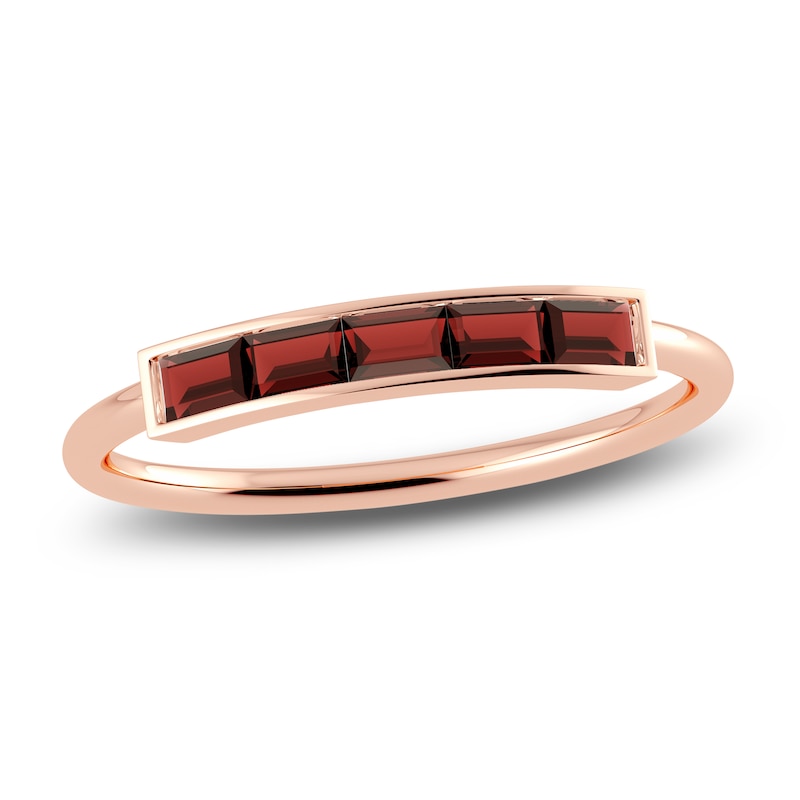 Juliette Maison Natural Garnet Baguette Bar Ring 10K Rose Gold