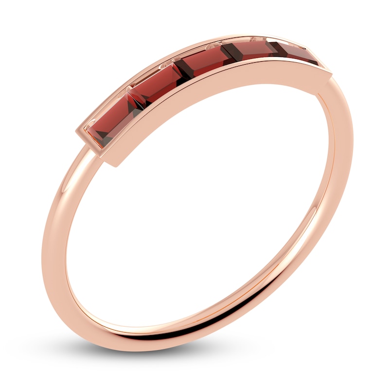 Juliette Maison Natural Garnet Baguette Bar Ring 10K Rose Gold